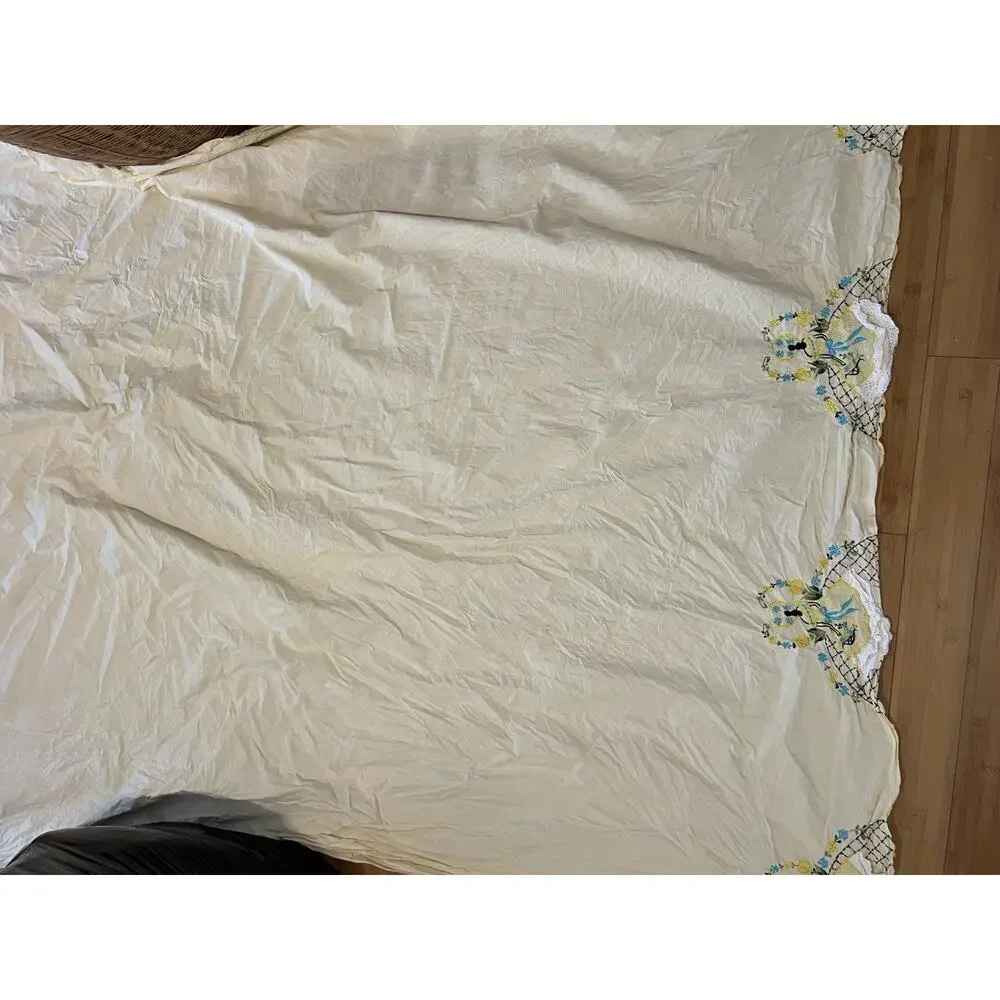 vintage hand-embroidered Southern Belle Crinoline Lady Twin Cotton Sheet Set